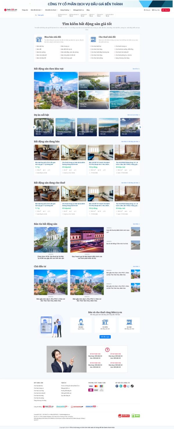 Thiết kế website bds 123 full chức năng rao vặt ,nạp tiền up tin vip