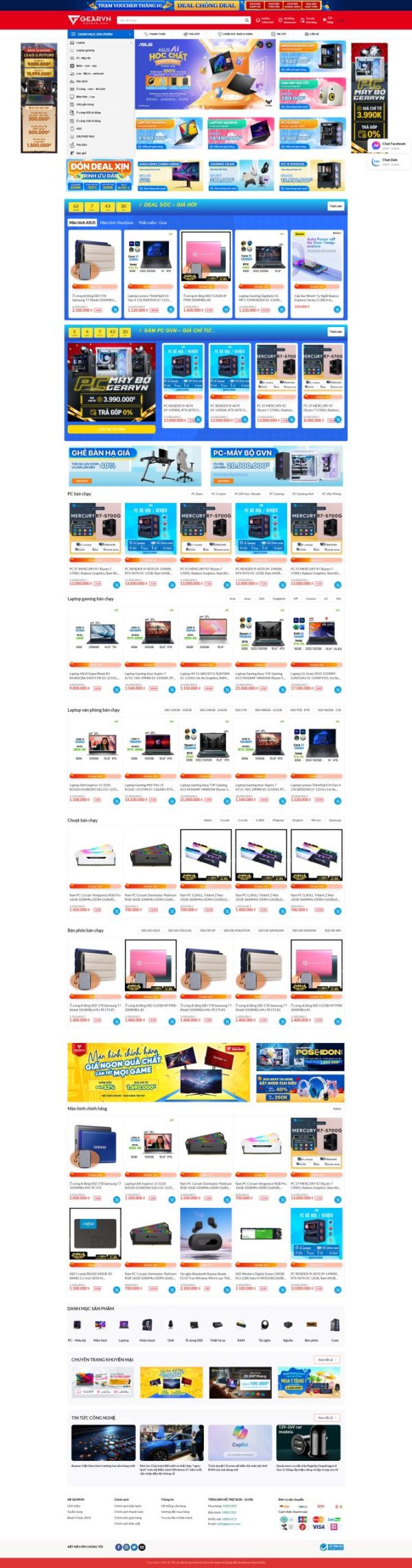 Thiết kế website wordpress bán thiết bị máy tính laptop giống Gearvn