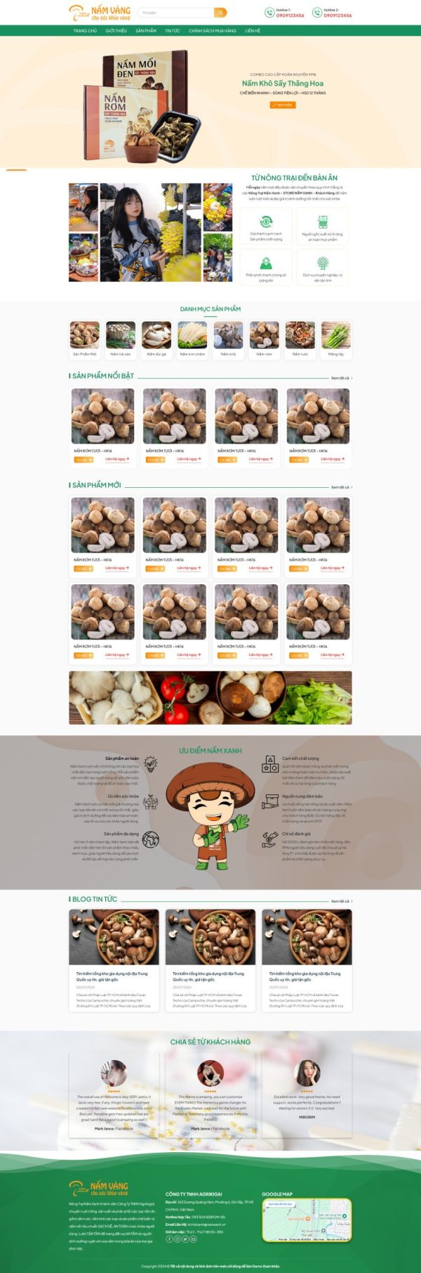 Thiết kế website wordpress trại nấm
