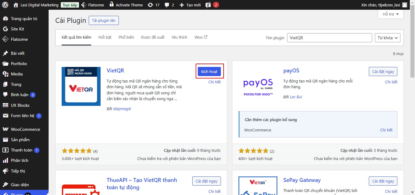 Kích hoạt plugin vietqr